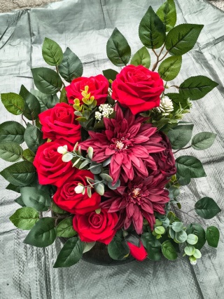 Stroik "ikebana" - róże i gerbery #039