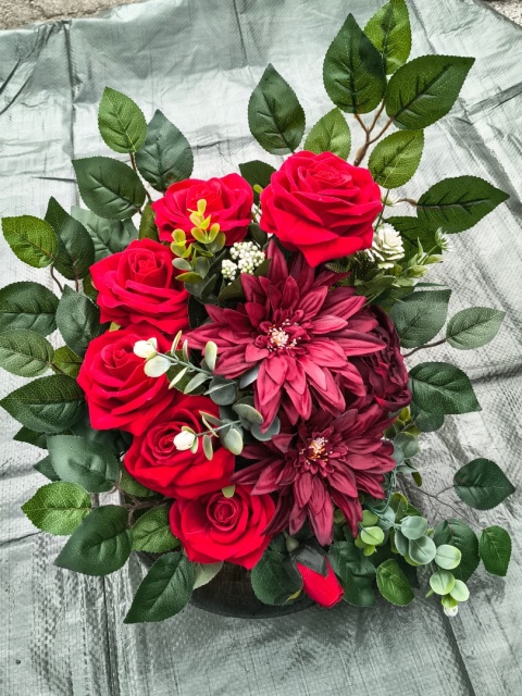 Stroik "ikebana" - róże i gerbery #039