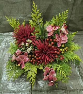 Stroik "ikebana" - storczyk i chryzantema #113